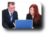 business couple around laptop